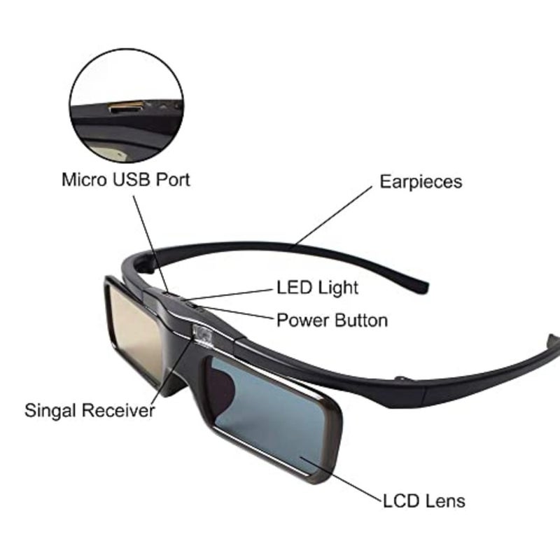 Rechargeable Active Shutter RF 3D Glasses, DELFINO RF 3D Glasses for Sony Epson Toshiba Sharp, Compatible with TDG-BT500A, SSG-5100GB, AN3DG40 - Image 2