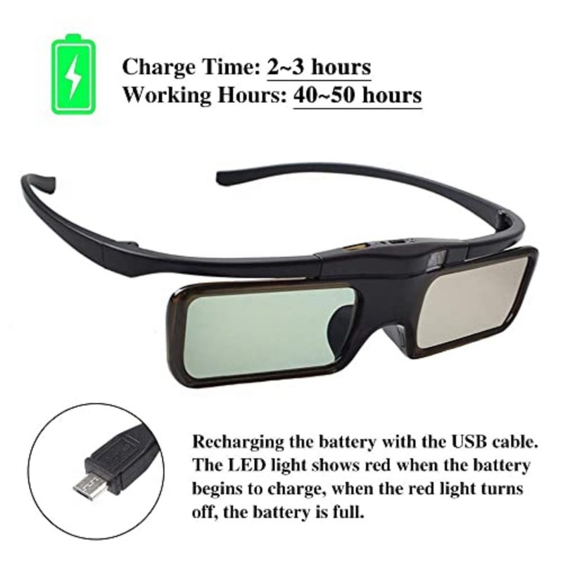 Rechargeable Active Shutter RF 3D Glasses, DELFINO RF 3D Glasses for Sony Epson Toshiba Sharp, Compatible with TDG-BT500A, SSG-5100GB, AN3DG40 - Image 4