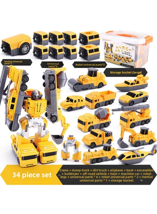 Children's Changeable Magnetic Assembling Engineering Vehicle Puzzle Building Block Robot Magnetic Splicing Car Toy Boy Gift-Color:Magnetic Building Block Engineering Vehicle 【34 Piece Set】 Storage Barrel - Image 1