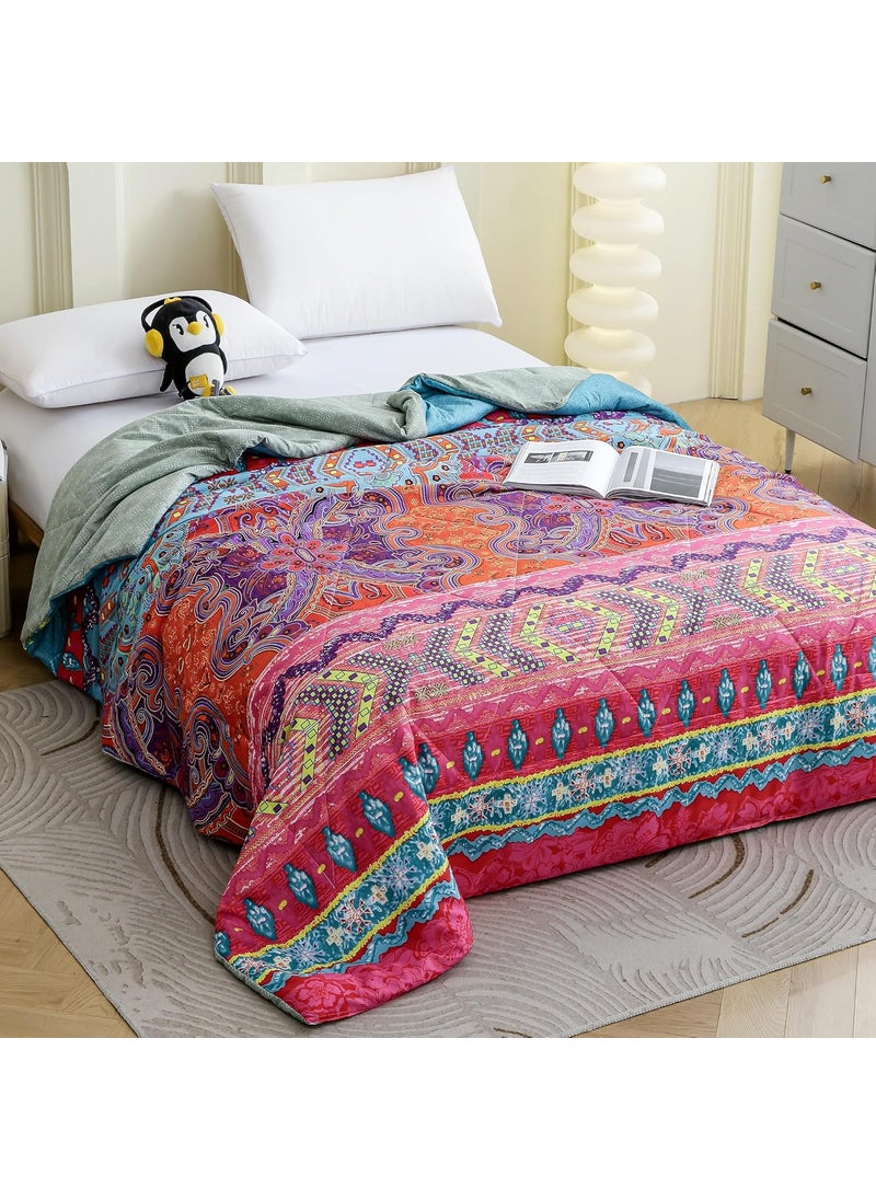 Story@Home Story@Home Double Bed Reversible Comforter | Motif Pattern | 240 GSM Microfiber Comforter | 225 x 235 cm, Purple & Orange | Comforters Double Bed Quilt Blanket - AC Comforter for All Seasons  - Image 1