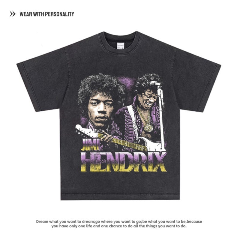 Jimi Hendrix Hendrix Rock Singer American Retro T-Shirt Cotton Old Hip Hop Long Short Sleeve - Image 5