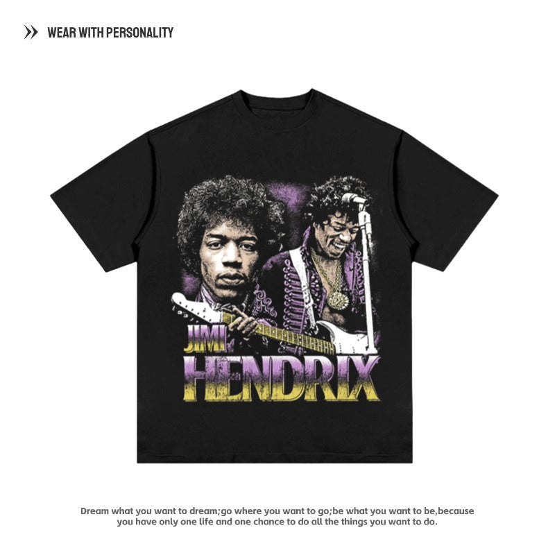 Jimi Hendrix Hendrix Rock Singer American Retro T-Shirt Cotton Old Hip Hop Long Short Sleeve - Image 3
