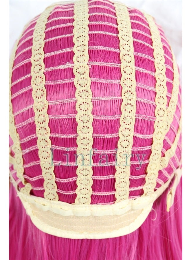 Linfairy Anime Hot Pink long Princess Wig Halloween Costume Cosplay Wig for Women 85CM - Image 2