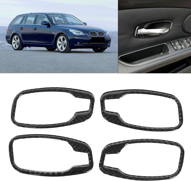klarako Door Handle Panel Cover, 4pcs Interior Door Handle Cover Trim Soft Carbon Fiber Fit for 5 Series E60/E61 2006klarako 2010 - Image 4
