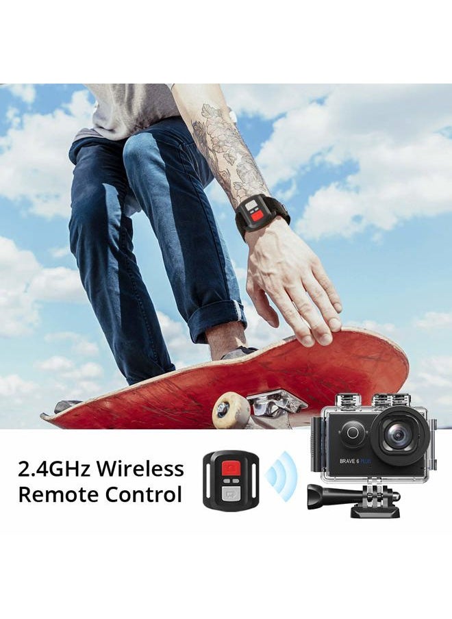 Akaso - Brave 6 Plus Native 4K30FPS 20MP WiFi Action Camera with Touch Screen EIS 4X Zoom Voice Control Remote Control 131 Feet Underwater Camera with 2X 1350mAh Batteries and Helmet Accessories Kit - Image 1