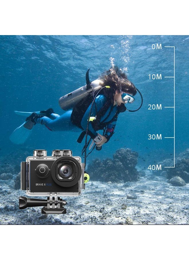 Akaso - Brave 6 Plus Native 4K30FPS 20MP WiFi Action Camera with Touch Screen EIS 4X Zoom Voice Control Remote Control 131 Feet Underwater Camera with 2X 1350mAh Batteries and Helmet Accessories Kit - Image 1