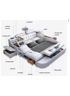 AWD Smart Bed Provided with Projector, Wireless Charging, Bluetooth Speaker, Stool, Small Dressing Table, Safe Box, Side Cabinet and Massage for Back and Neck. King Size Smart Bed.  - Image 2