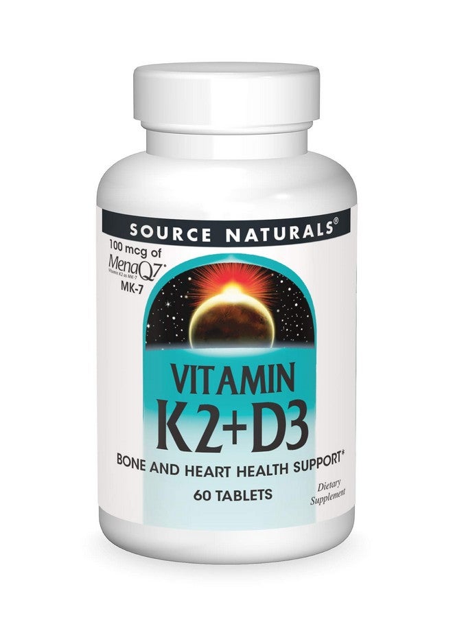 سورس ناتشورالز Source Naturals Vitamin K2 + D3 Bone & Heart Health Complex - 400 IU Vitamin D3 & 100 mcg Vitamin K2 (MK-7) with Calcium - 60 Tablets - Image 1
