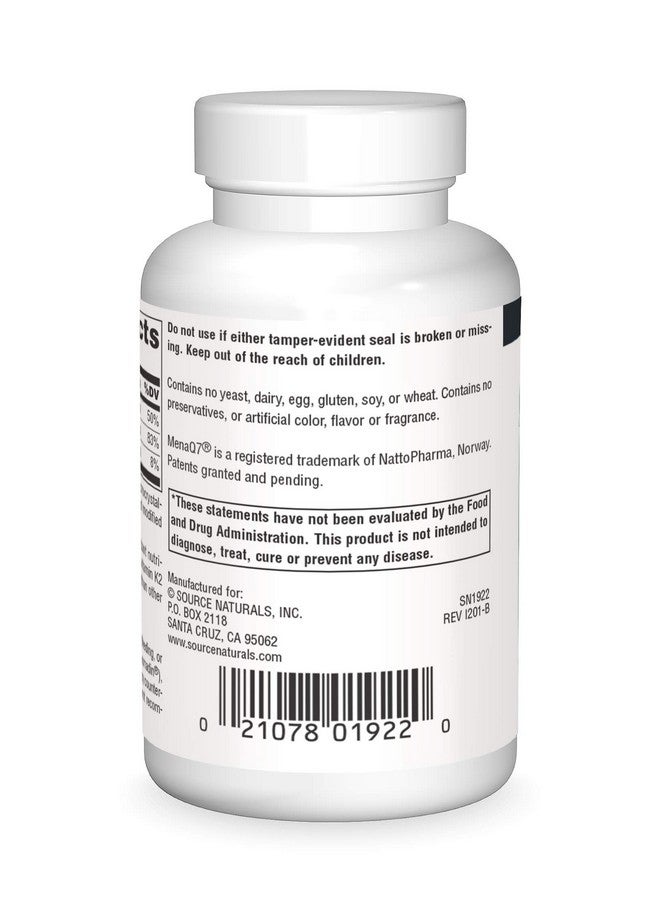 سورس ناتشورالز Source Naturals Vitamin K2 + D3 Bone & Heart Health Complex - 400 IU Vitamin D3 & 100 mcg Vitamin K2 (MK-7) with Calcium - 60 Tablets - Image 2