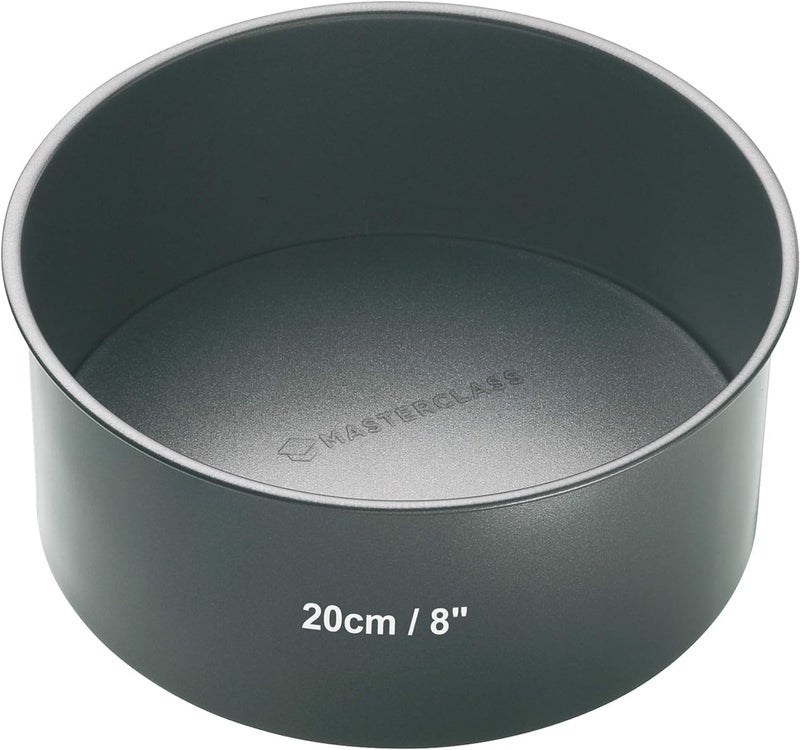 MasterClass 20 cm Deep Cake Tin with PTFE PFOA and BPA Free Non Stick Robust 1mm Thick Carbon Steel and Loose Bottom 8 Inch Round Pan Grey