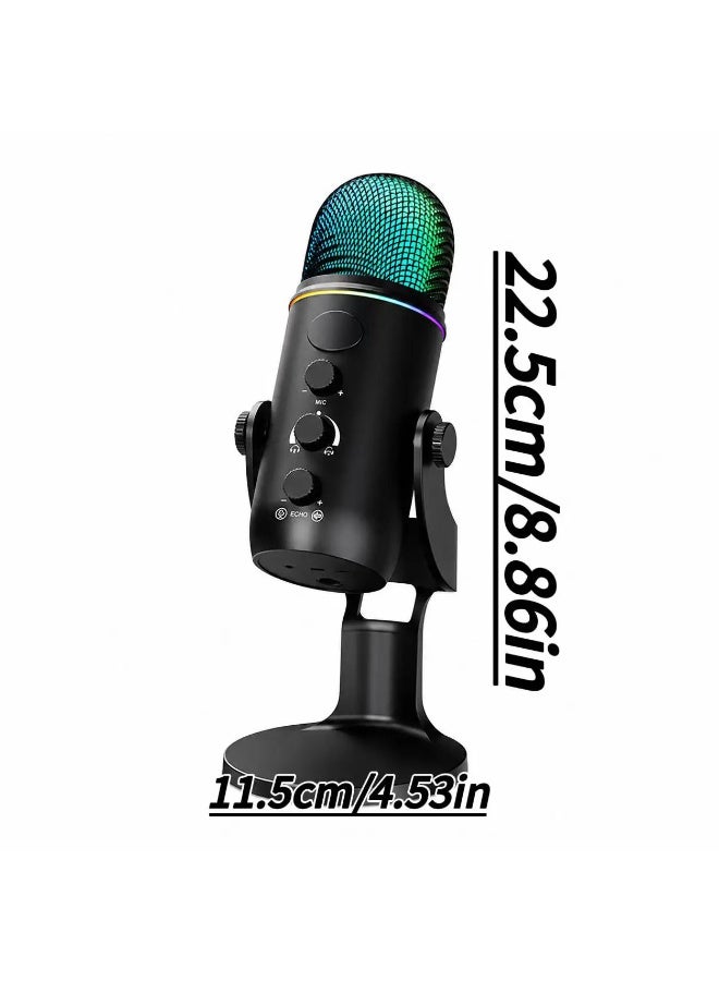 ميكروفون مكثف ZFSZ RGB للألعاب USB مع صدى وتردد، تحكم في الكسب، زر كتم الصوت وحامل معدني للبث المباشر وأجهزة الكمبيوتر وPS4/PS5 - Image 4