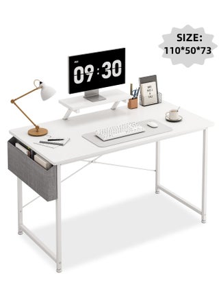 Computer Desk Home Office Writing Study Desk Modern Simple Style Laptop Table With Storage Bag and  Monitor Stand  ，110 *50*73cm , White - pzsku/Z3A5D8C114D87BBF13F52Z/45/1747290598/2dbc887f-e4a4-48ca-8d8a-ccdf30384fcf