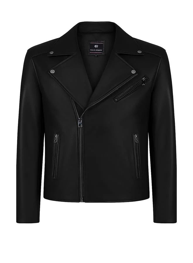 فيليكس هاردي Genuine Leather Black Biker Jacket