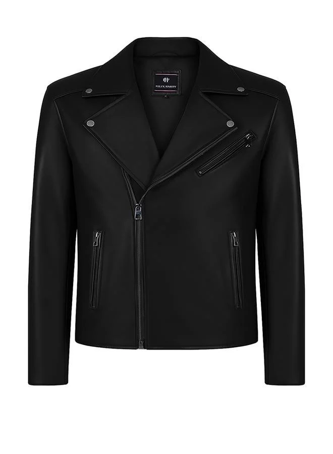 FELIX HARDY Genuine Leather Black Biker Jacket