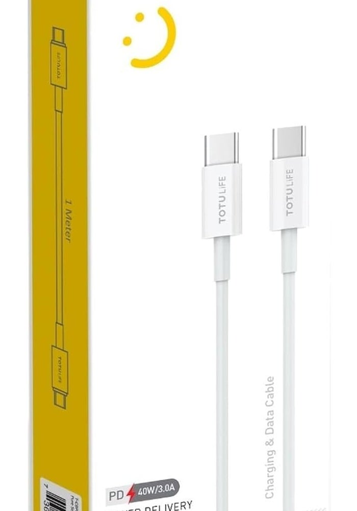 TOTULIFE 2 Meter USB Type C to USB Type C Cable - White - Image 4