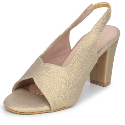 TRASE Women's Ankle Strap Block Heels Sandals| Fashionable Sandals for Women & Girls | Light weight, Soft Footbed, Comfortable & Stylish - 47067, Golden, 6 UK - Image 1