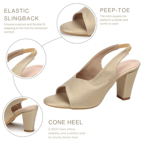 TRASE Women's Ankle Strap Block Heels Sandals| Fashionable Sandals for Women & Girls | Light weight, Soft Footbed, Comfortable & Stylish - 47067, Golden, 6 UK - Image 2