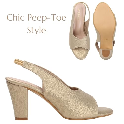 TRASE Women's Ankle Strap Block Heels Sandals| Fashionable Sandals for Women & Girls | Light weight, Soft Footbed, Comfortable & Stylish - 47067, Golden, 6 UK - Image 4
