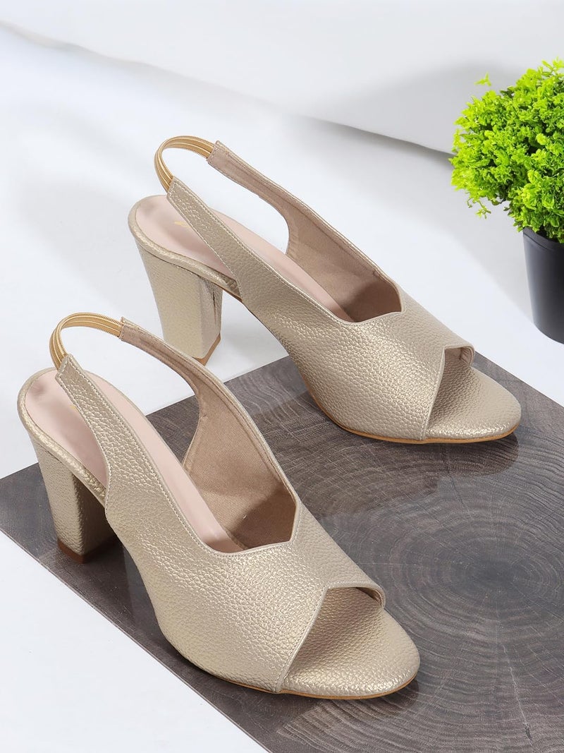 TRASE Women's Ankle Strap Block Heels Sandals| Fashionable Sandals for Women & Girls | Light weight, Soft Footbed, Comfortable & Stylish - 47067, Golden, 6 UK - Image 5