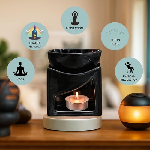 Mkd2 Rise Ceramic Candle Operated Aroma Diffuser Oil Burner Lamp for Fragrance with 1 pc Tealight (Black, Square) - Image 3