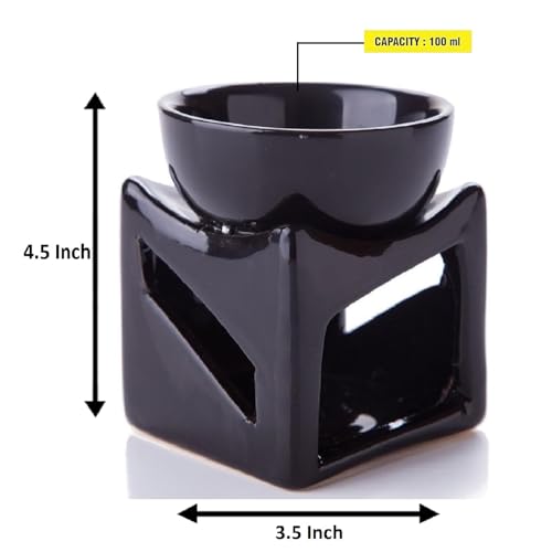 Mkd2 Rise Ceramic Candle Operated Aroma Diffuser Oil Burner Lamp for Fragrance with 1 pc Tealight (Black, Square) - Image 4