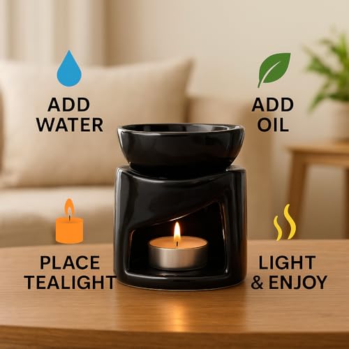 Mkd2 Rise Ceramic Candle Operated Aroma Diffuser Oil Burner Lamp for Fragrance with 1 pc Tealight (Black, Square) - Image 5