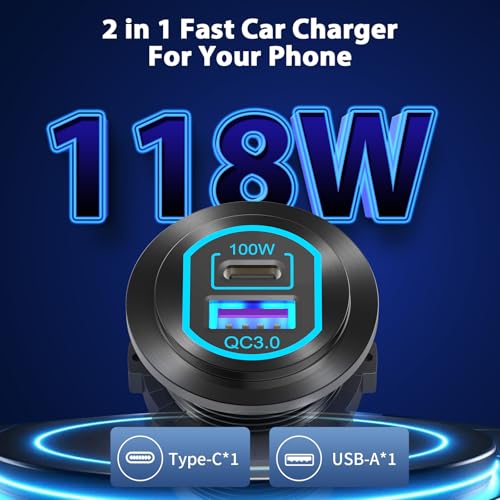 Hapytrip 12 Volt USB C Outlet PD 100W Car USB Port for Laptop and QC3.0 18W Car Charger Socket Aluminum Alloy, Fast Charging Cigarette Lighter Replacement DIY Accessary for RV MarineTruck Boat Golf - Image 2