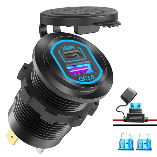 Hapytrip 12 Volt USB C Outlet PD 100W Car USB Port for Laptop and QC3.0 18W Car Charger Socket Aluminum Alloy, Fast Charging Cigarette Lighter Replacement DIY Accessary for RV MarineTruck Boat Golf - Image 1
