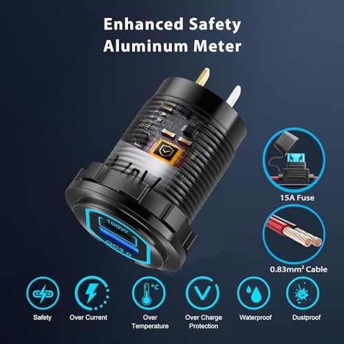 Hapytrip 12 Volt USB C Outlet PD 100W Car USB Port for Laptop and QC3.0 18W Car Charger Socket Aluminum Alloy, Fast Charging Cigarette Lighter Replacement DIY Accessary for RV MarineTruck Boat Golf - Image 4