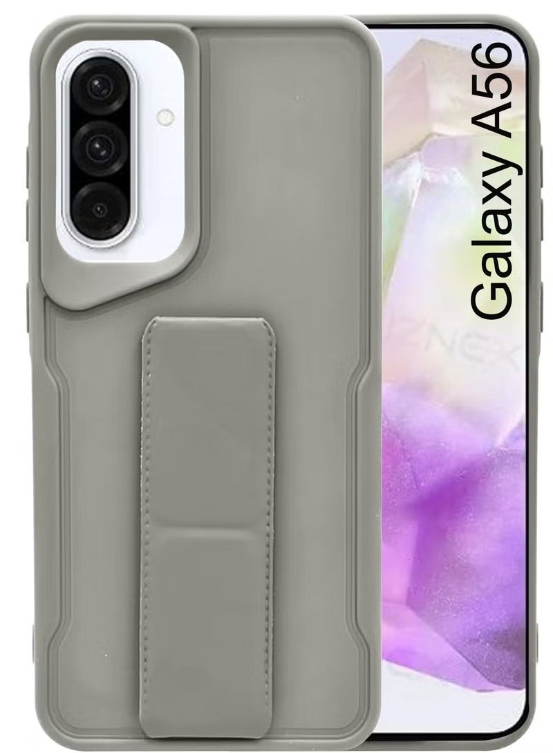 3-in-1 Magnetic Wrist Strap Hand Grip Stand Back Case Cover With Foldable Kickstand & Finger Strap for Samsung Galaxy A56- Grey - Image 1