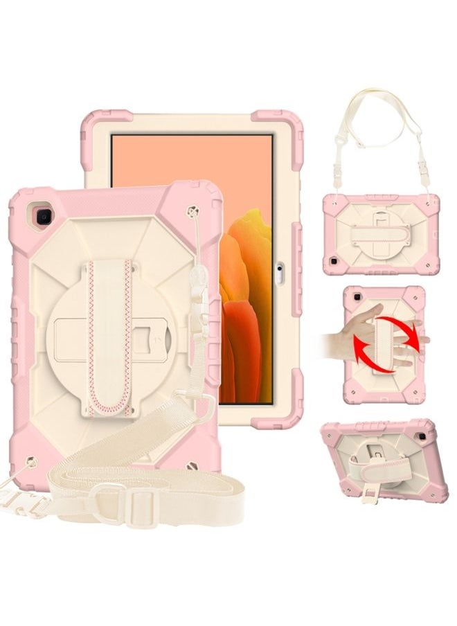 HuHa - Case Cover For Samsung Galaxy Tab A7 T500 / T505 Contrast Color Robot Shockproof Silicon + PC Protective Case with Holder & Shoulder Strap Rose Gold+Beige - Image 1
