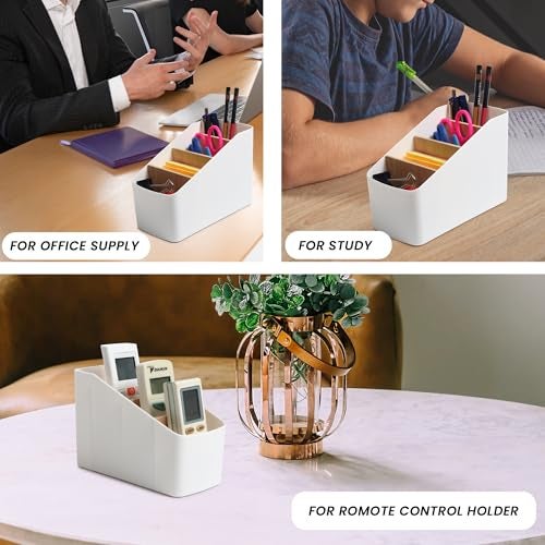 UrbanBite Remote Holder Office Desk Organiser Pen Holder Multifunctional Storage Box Organizer With 4 Storing Compartments For Pen Pencil AC TV Remote Notes and Cards - White - Image 2
