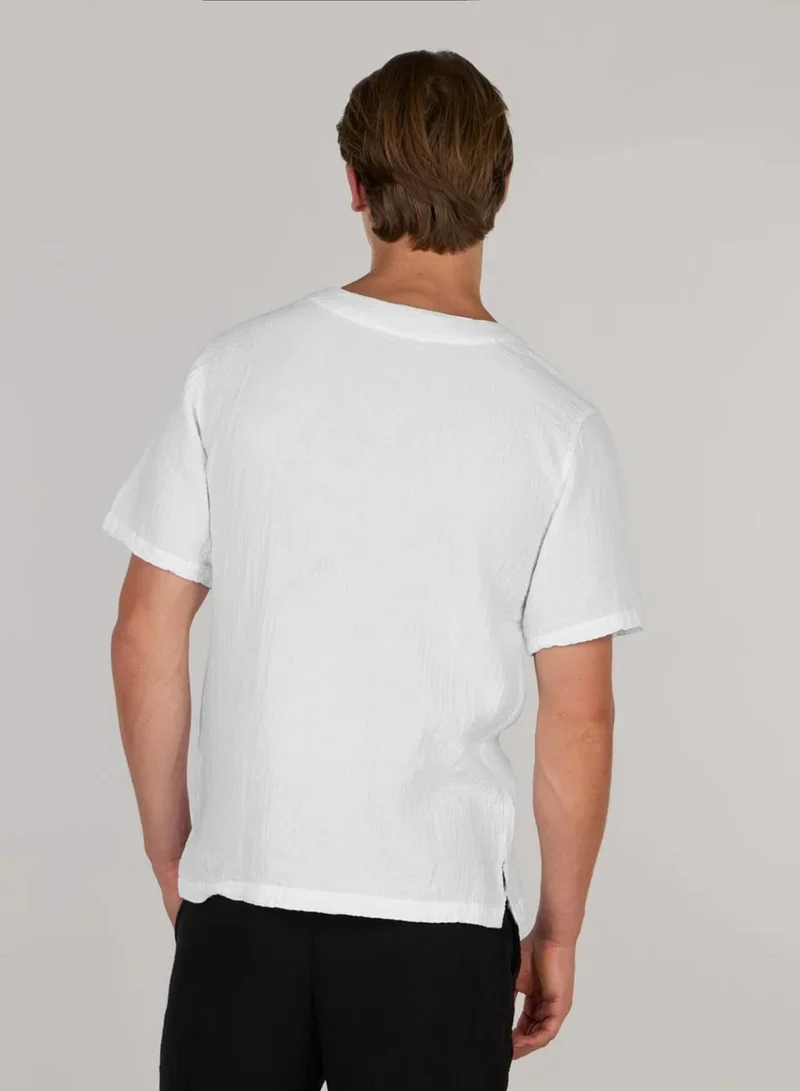 Just Nature White Laced Up Crew Neck T-Shirt for Men | Best Price UAE