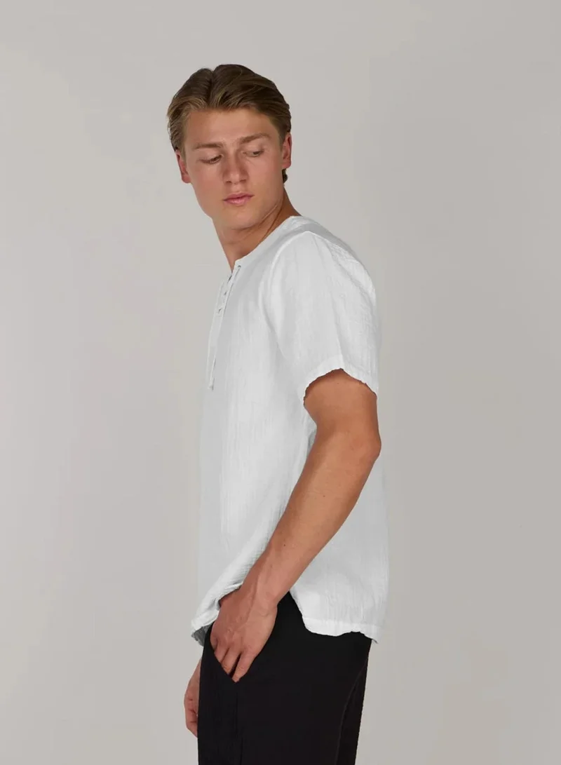 Just Nature White Laced Up Crew Neck T-Shirt for Men | Best Price UAE