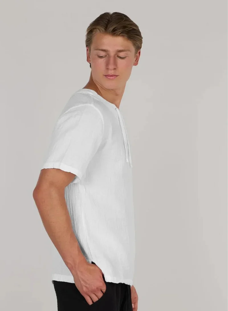 Just Nature White Laced Up Crew Neck T-Shirt for Men | Best Price UAE