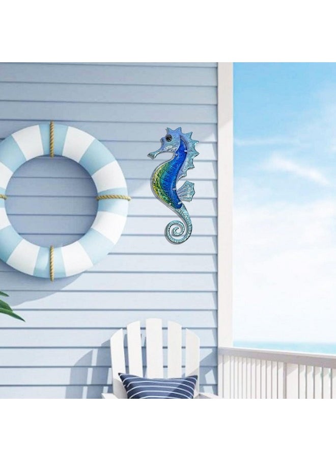 LIFFY - Large Metal And Glass Seahorse Wall Decor Sea Life Decor Metal Fish Wall Decor Ocean Beach Theme Wall Art For Bathroom Home Pool Gift Idea - Image 1