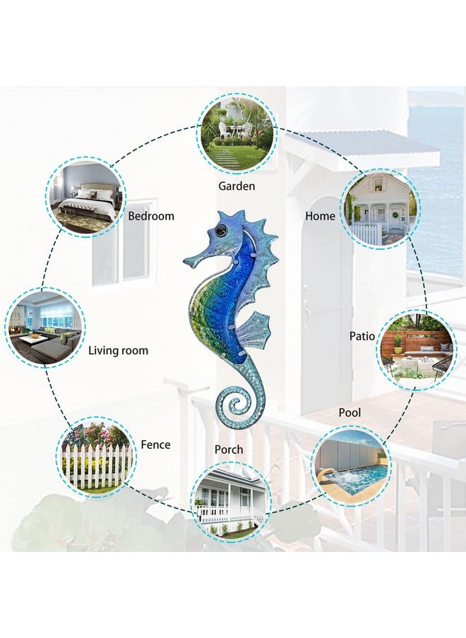 LIFFY - Large Metal And Glass Seahorse Wall Decor Sea Life Decor Metal Fish Wall Decor Ocean Beach Theme Wall Art For Bathroom Home Pool Gift Idea - Image 1