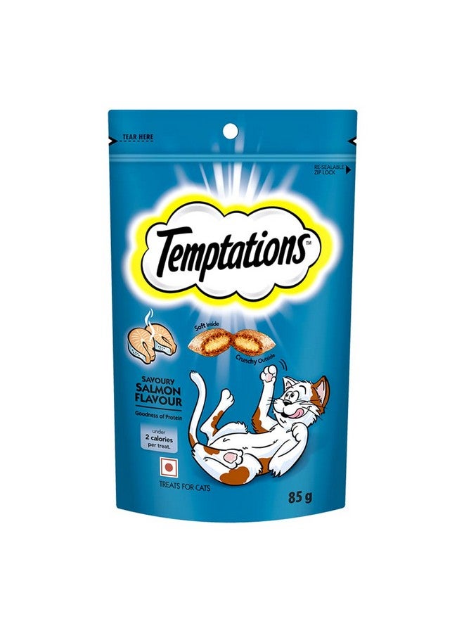 Temptations Cat Treat, Savoury Salmon Flavour - 85 G, Adult, Chunk - Image 1