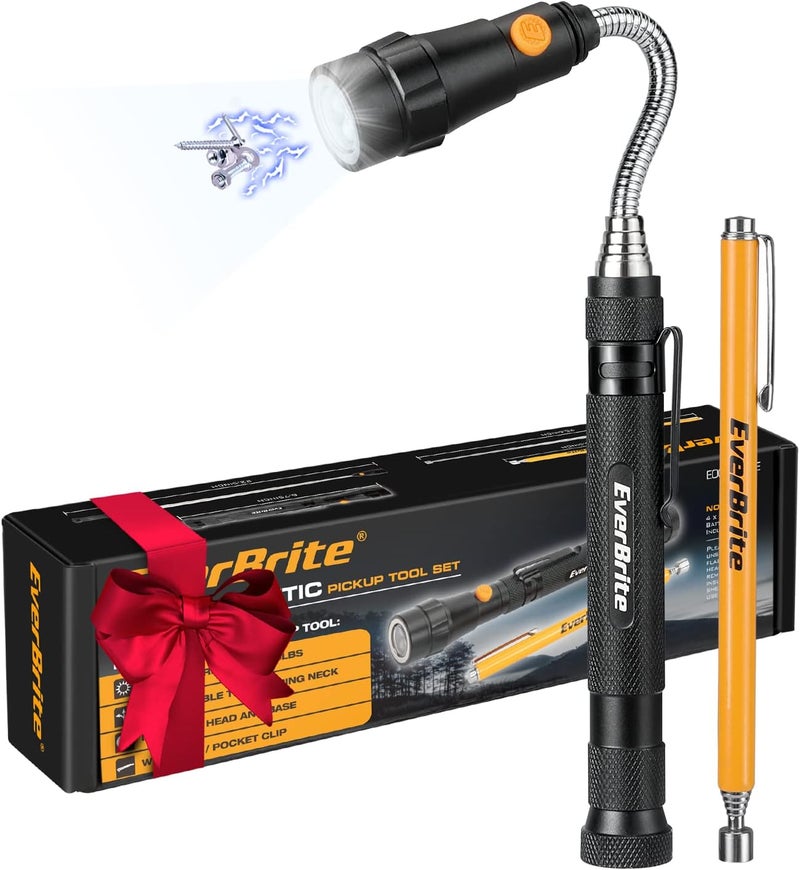 EverBrite 2-Piece Magnetic Pick Up Tool Set, Telescoping 360 Swivel Extensible Magnet Tool with LED Light, Gift for Dad, Mom, Husband, Birthday, Mechanic & Garage Tool - Image 1