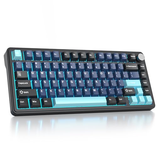 surmen M75 75% Wireless Creamy Keyboard with Gasket, Pre-lubed Triple Mode Bluetooth Mechanical Gaming Keyboard BT5.0/2.4Ghz/USB with Sound Absorbing Pads Hot-Swap(Deep Sea) - Image 1