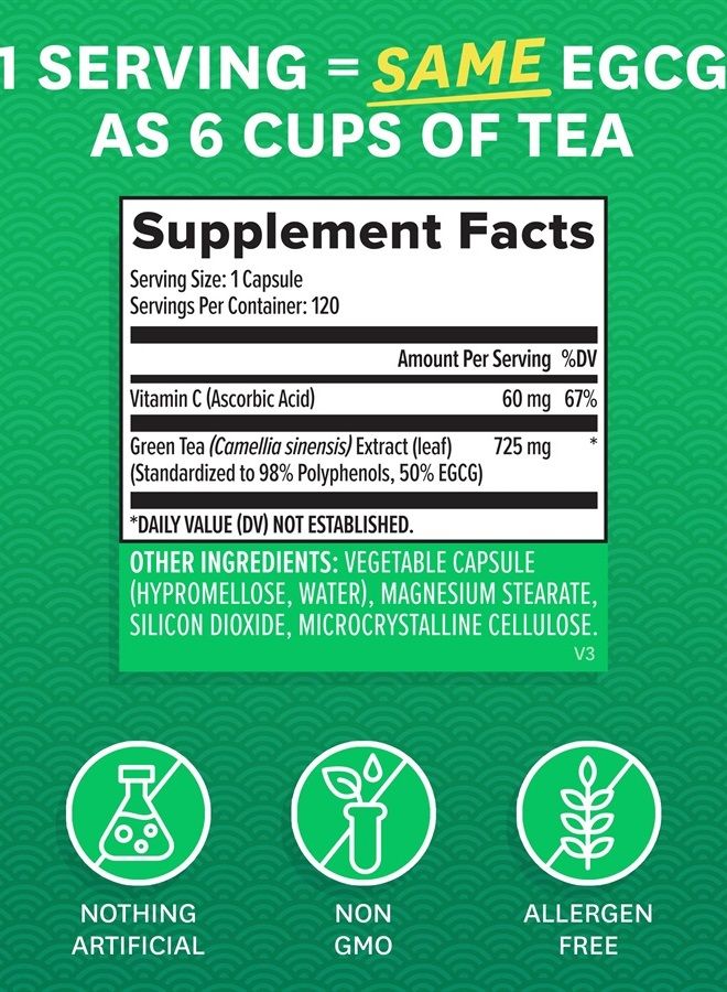 Zenwise Health Zenwise Green Tea Extract with EGCG & Vitamin C - Antioxidant & Immune Supplement - Vegan Skin & Heart Support + Brain Health & Memory Boost - 120 Count - Image 2