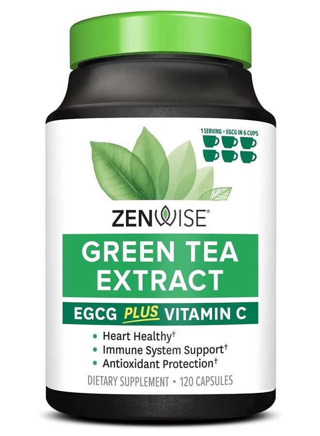 Zenwise Health Zenwise Green Tea Extract with EGCG & Vitamin C - Antioxidant & Immune Supplement - Vegan Skin & Heart Support + Brain Health & Memory Boost - 120 Count - Image 1