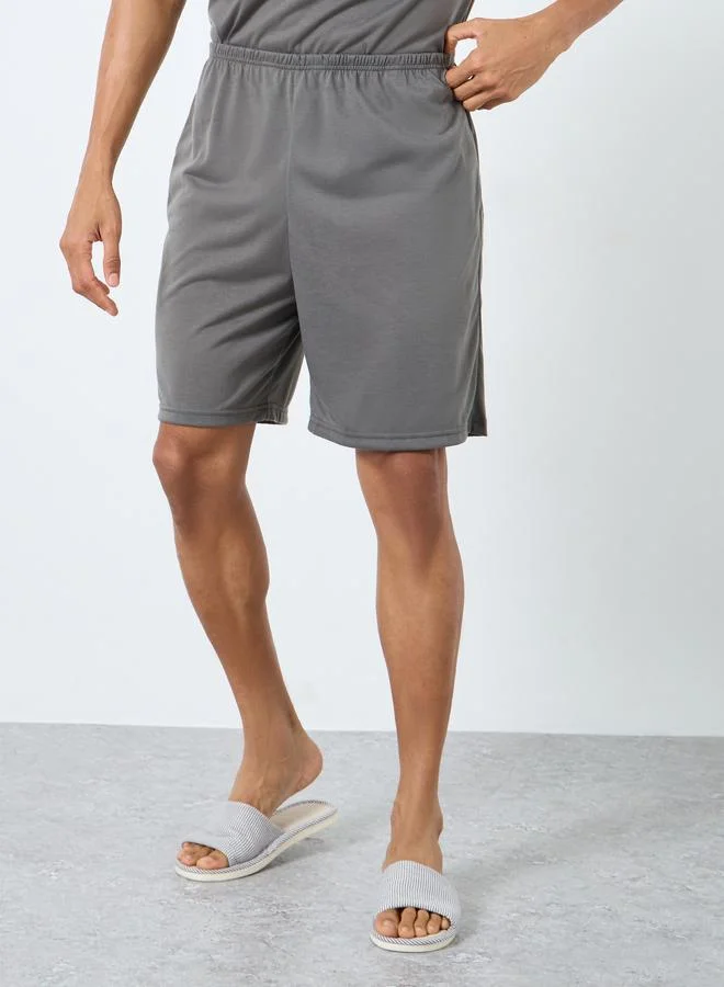 Styli Styli Charcoal Woven Badge Detail T-Shirt and Shorts Set