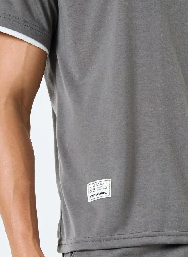 Styli Styli Charcoal Woven Badge Detail T-Shirt and Shorts Set