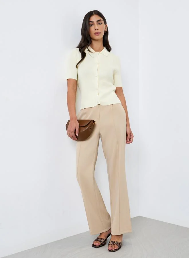 Take Two Take Two Yellow Knit Short Sleeve Polo Top