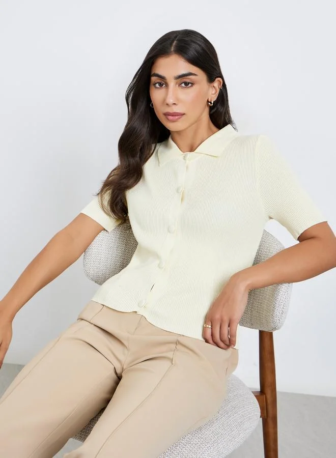 Take Two Take Two Yellow Knit Short Sleeve Polo Top