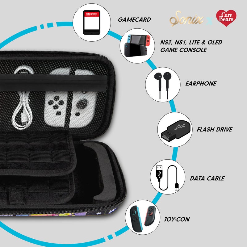 Sonix Carrying Case for Nintendo Switch 2, Switch 1, Lite, OLED, Protective Travel Case with Game Cartridge Storage | Care Bears Let's Play - Image 4
