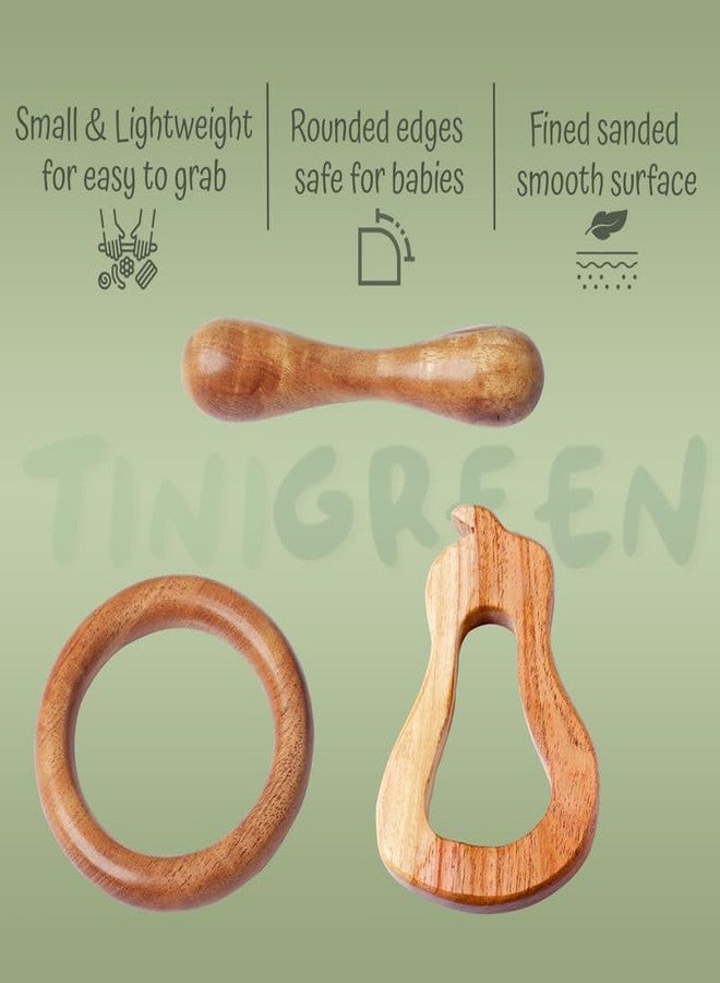 Tinigreen Pear Ring Dumbbell Shaped Neem Wooden Teethers for 6 to 12 Months Infant Baby (Pack of 3) - Image 2