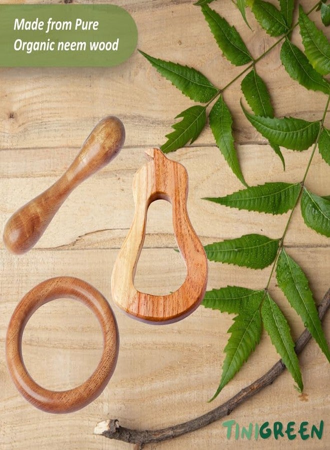 Tinigreen Pear Ring Dumbbell Shaped Neem Wooden Teethers for 6 to 12 Months Infant Baby (Pack of 3) - Image 3