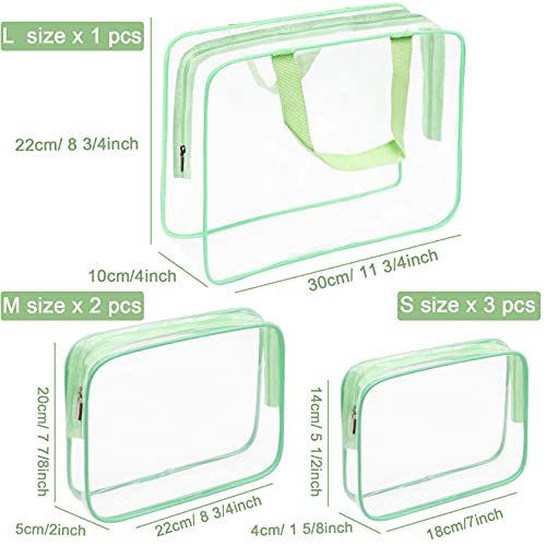 APREUTY Clear Makeup Bags, TSA Approved 6 Pcs Cosmetic Makeup Bags Set Clear PVC with Zipper Handle Portable Travel Luggage Pouch Airport Airline Vacation Organization (Green) - Image 5